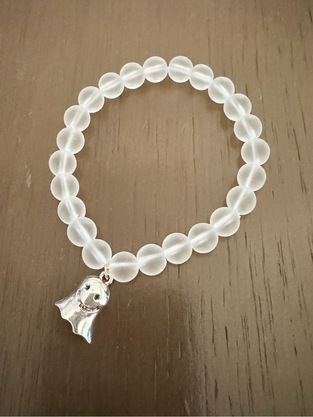 Clear Beaded Bracelet with Silver Ghost Charm